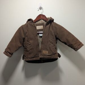 Schmidt Workwear Boys Canvas Brown Jacket 3T Hood Sherpa Lined Chore